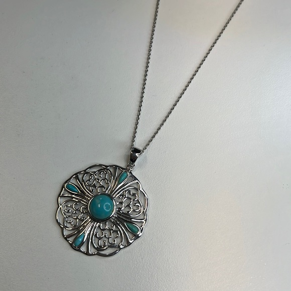 R. H. Macy Silver & Turquoise Flower Pot Necklace, NWT! - Picture 2 of 6